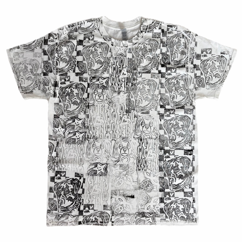 Mixed lino print T shirt