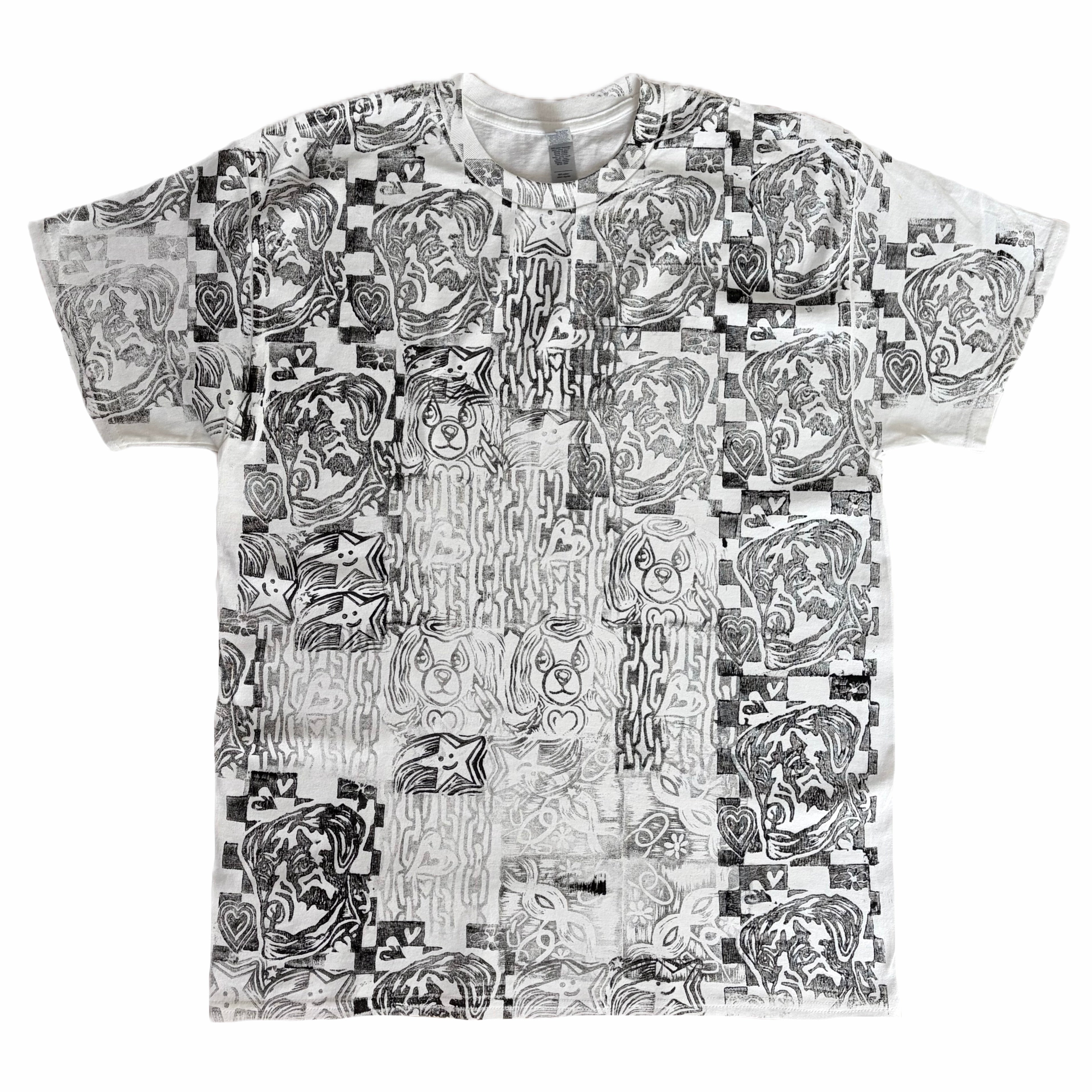 Mixed lino print T shirt
